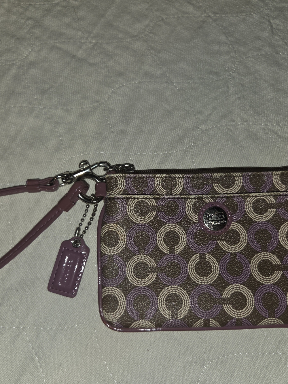 Coach Signature Circle Print Wristlet in Pink/Brown